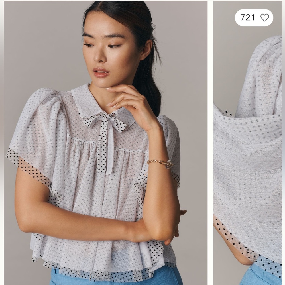 Anthropologie Maeve Polka Dot White Blouse S